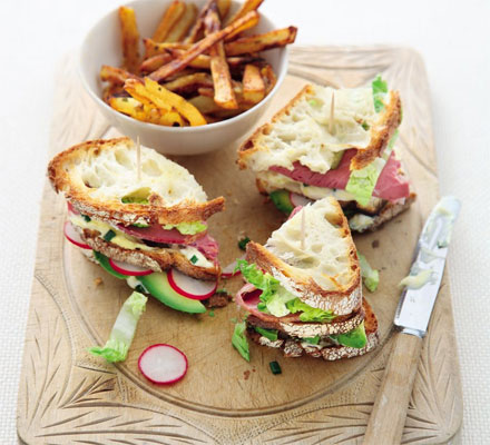 Salt beef club with Cajun fries