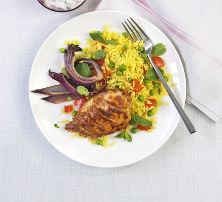 Chicken tikka with spiced rice