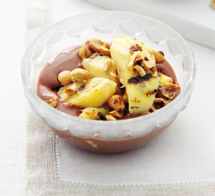 Griddled bananas with nutty chocolate custard