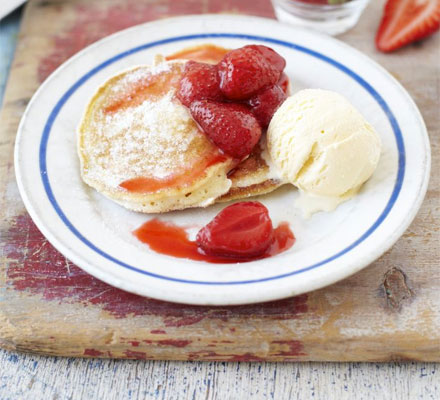 Strawberry compote with sugared drop scones