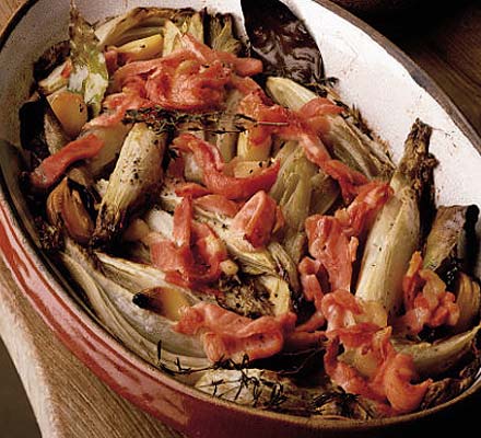 Chicory roasted with thyme & bacon