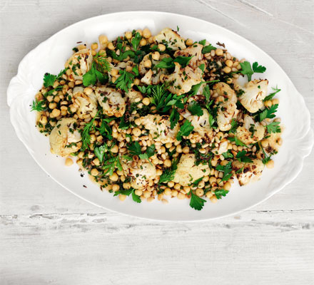 Spiced cauliflower with chickpeas, herbs & pine nuts