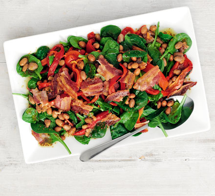 Spinach, bacon & white bean salad