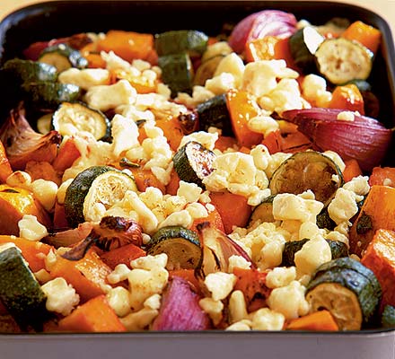 Roasted autumn vegetables with Lancashire cheese