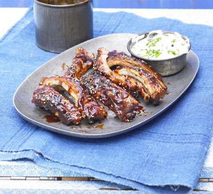 Stickiest ever BBQ ribs with chive dip