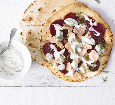 Smoked trout, beetroot & horseradish flatbread