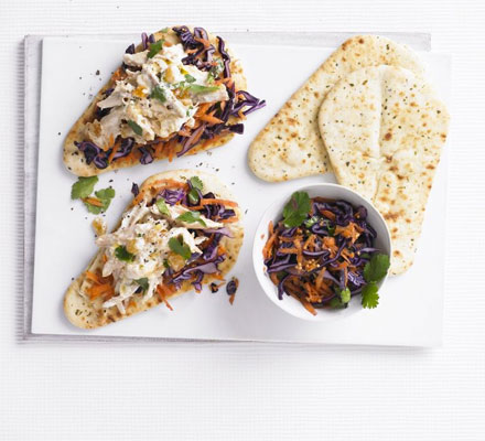 Coronation chicken naans with Indian slaw