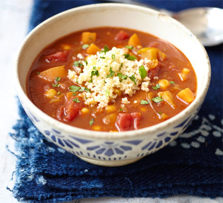 Moroccan tomato & chickpea soup with couscous