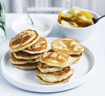 Ricotta pancakes with winter fruit compote & vanilla yogurt