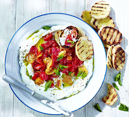 Ricotta dip with crushed tomatoes & bruschetta