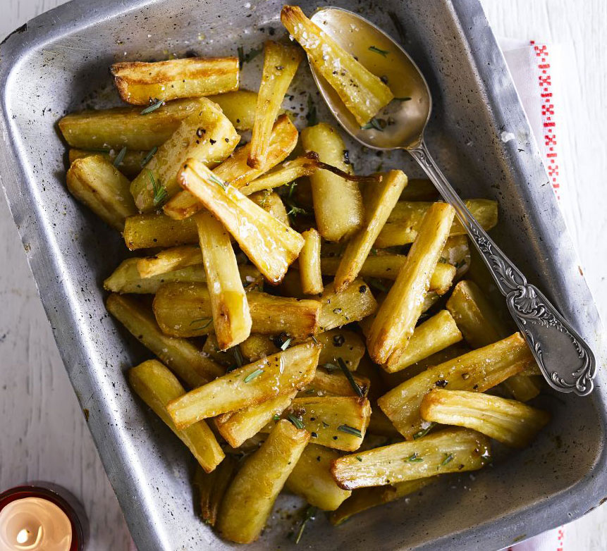 Roast parsnips with maple syrup & rosemary