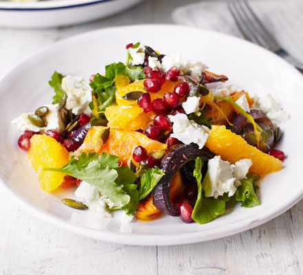 Roast squash & kale salad with orange dressing