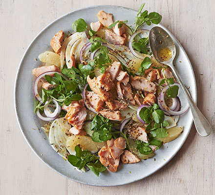 Hot-smoked salmon & grapefruit salad