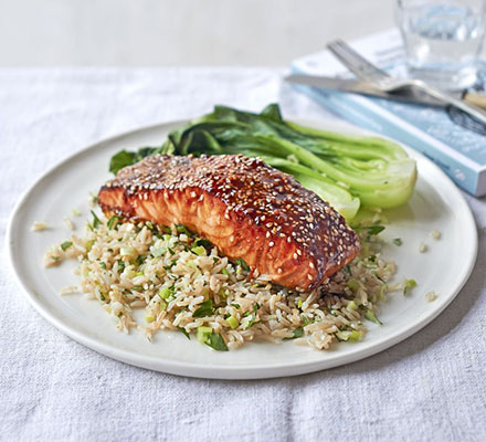 Sticky teriyaki salmon rice