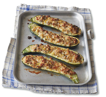 Sausage & herb stuffed courgettes