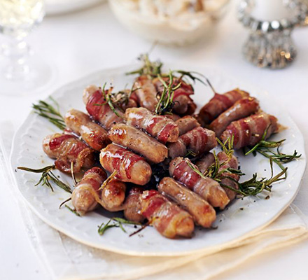 Sticky sausage & rosemary skewers