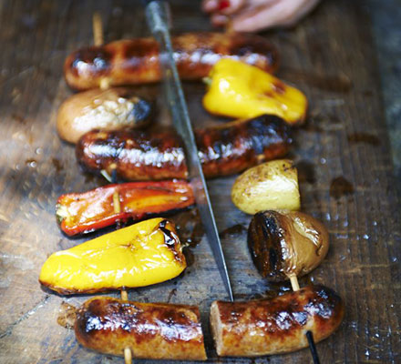 Spanish sausage & spud skewers