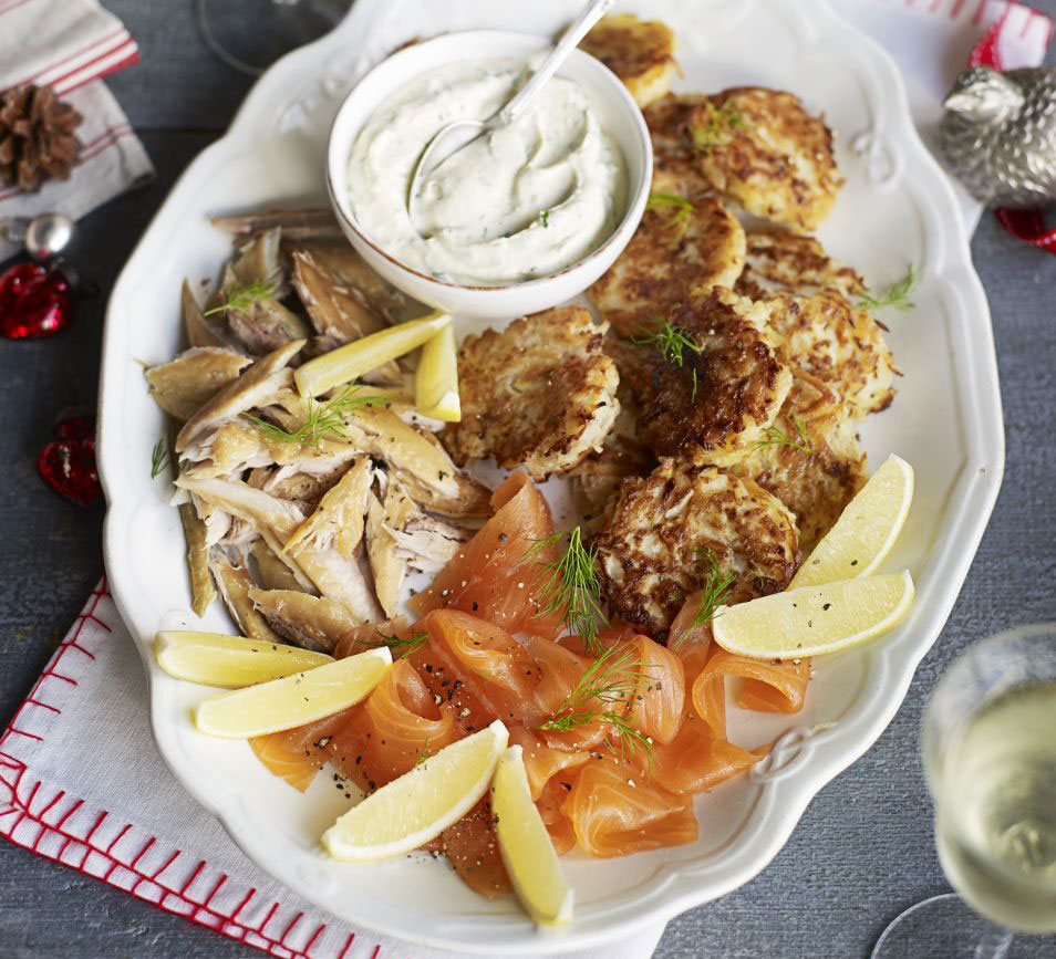 Smoked fish & potato latkes sharing platter