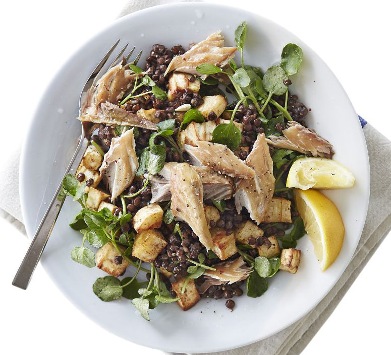 Smoked mackerel, parsnip & Puy lentil salad