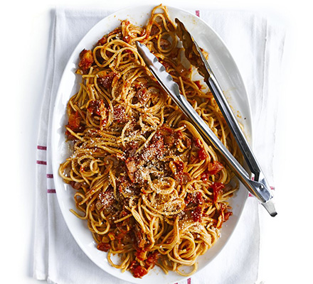 Super smoky bacon & tomato spaghetti