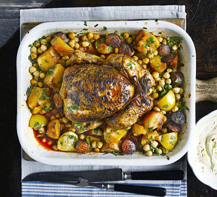 Spanish chicken with chorizo, potatoes & chickpeas