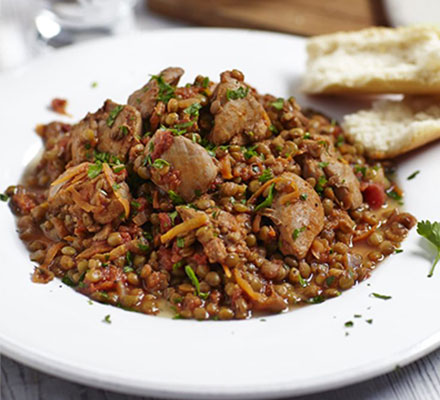 Spicy harissa chicken with lentils