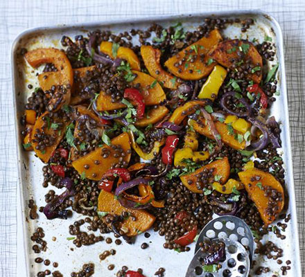 Spicy roast veg & lentils