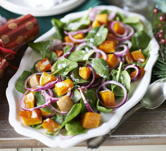 Spinach & squash salad with coconut dressing