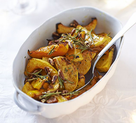 Maple-roasted squash with pecans