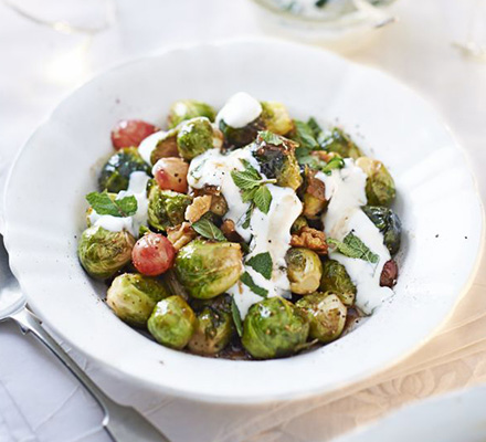 Sticky sprouts with grapes & walnuts