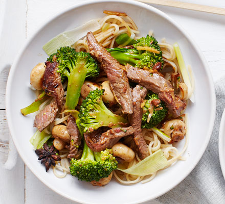 Stir-fried ginger miso steak with broccoli