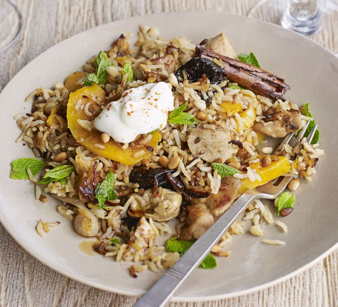 Sweetly spiced rabbit pilaf
