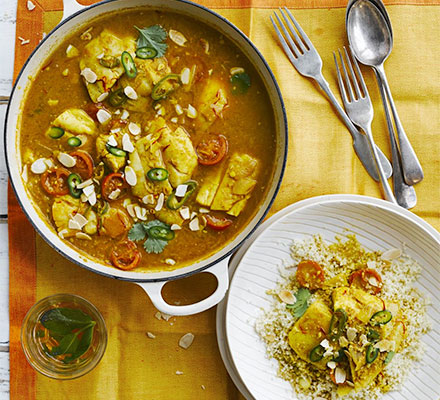 Fish tagine with saffron & almonds