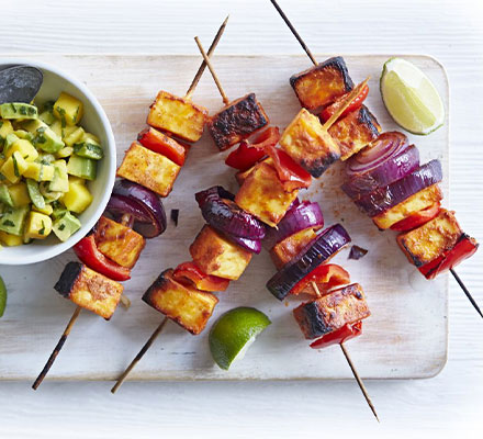 Tandoori paneer skewers with mango salsa