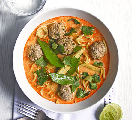 Thai coconut soup with turkey meatballs