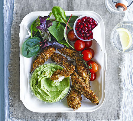 Turkey breast fingers with avocado dip