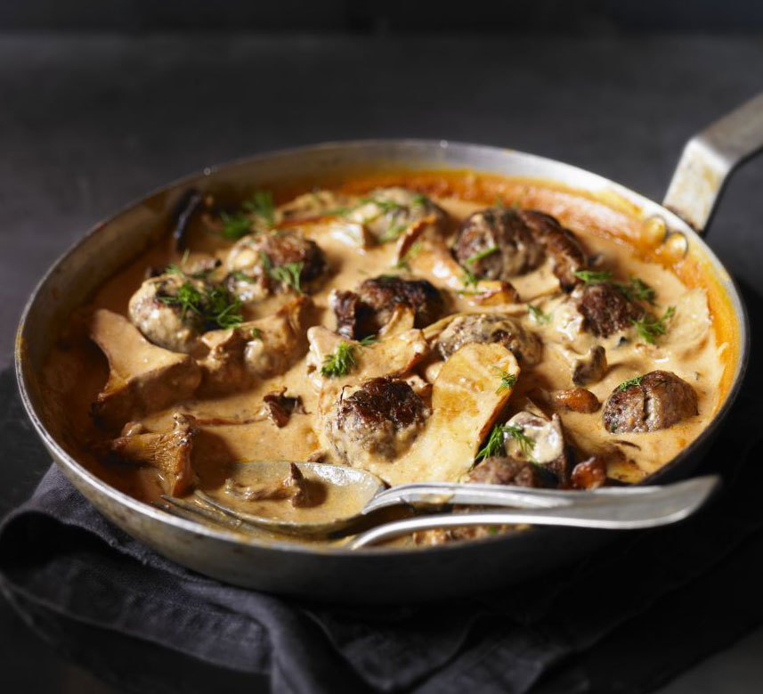 Venison meatball & wild mushroom stroganoff