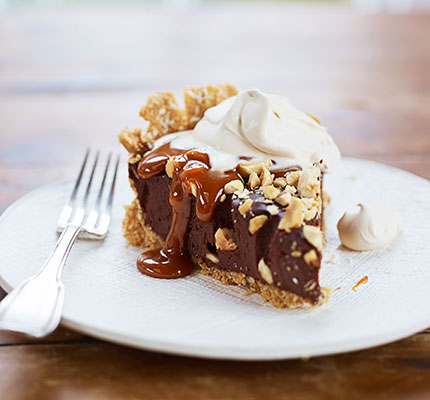 Chocolate pie with toffee sauce & coffee cream