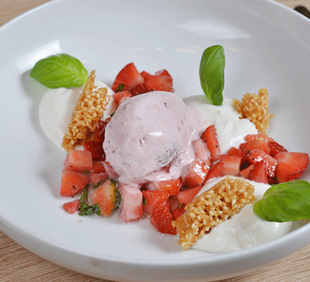 Goat’s cheese, strawberry salad and natural ice cream