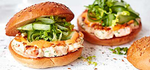 Prawn & salmon burgers with spicy mayo