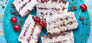 Cherry ripple, chocolate & rose ice cream