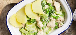 Chicken & broccoli potato-topped pie
