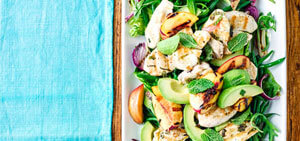 Minty griddled chicken & peach salad