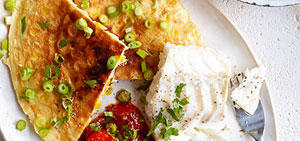 Sweetcorn fritters with chipotle cod