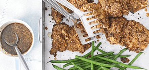 Crispy pretzel chicken with honey-mustard sauce