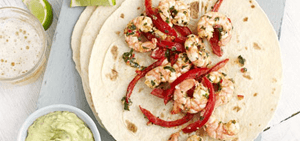 Prawn fajitas with avocado cream