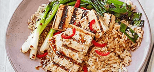 Charred spring onions & teriyaki tofu