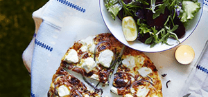 Goat’s cheese & caramelised onion frittata with a lemony green salad