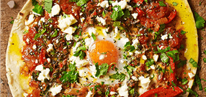 Shakshuka flatbread bake