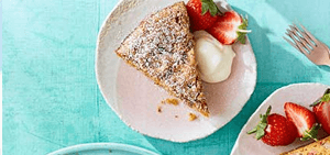 Strawberry & pistachio olive oil cake